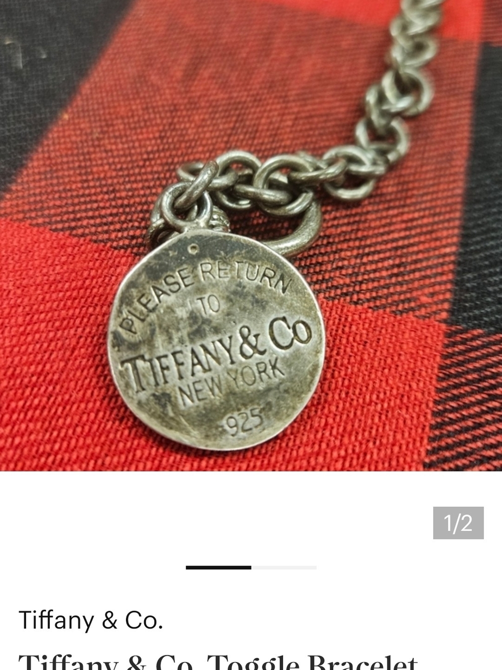 Return To Tiffany & Co. Sterling Silver Round Tag Toggle Bracelet - 925 Silver